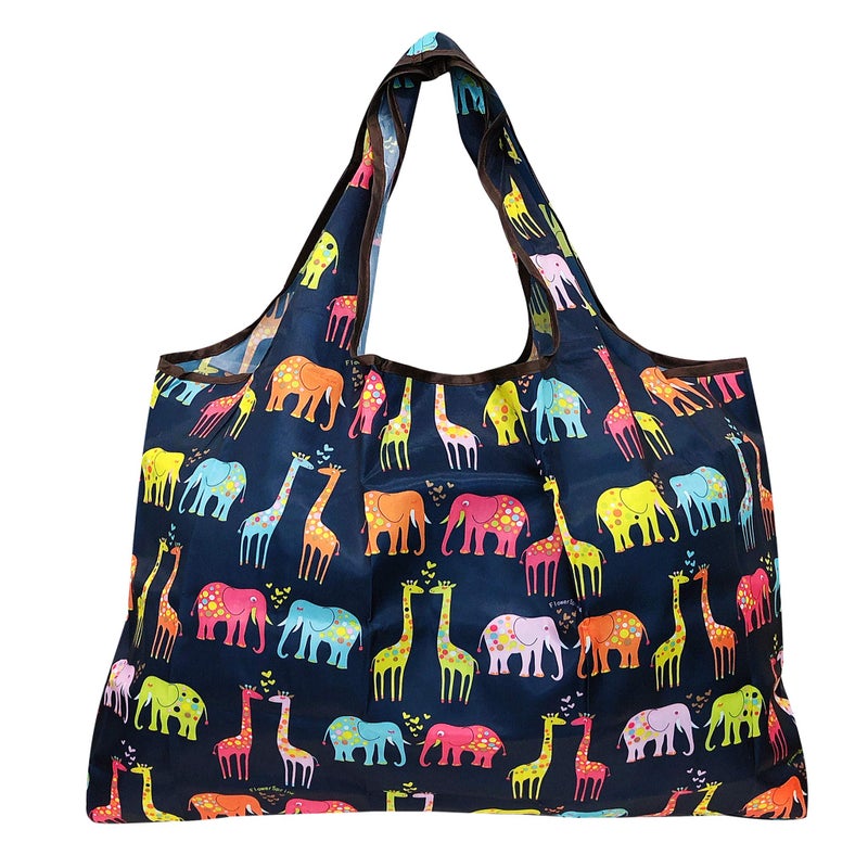 allydrew Large Foldable Tote Nylon Reusable Grocery Bag, 3 Pack, Animal Fun - Image 2